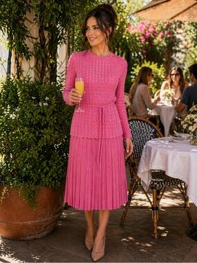 💖 Elegant Vintage Castleberry Cranberry-Pink Knit Skirt Set